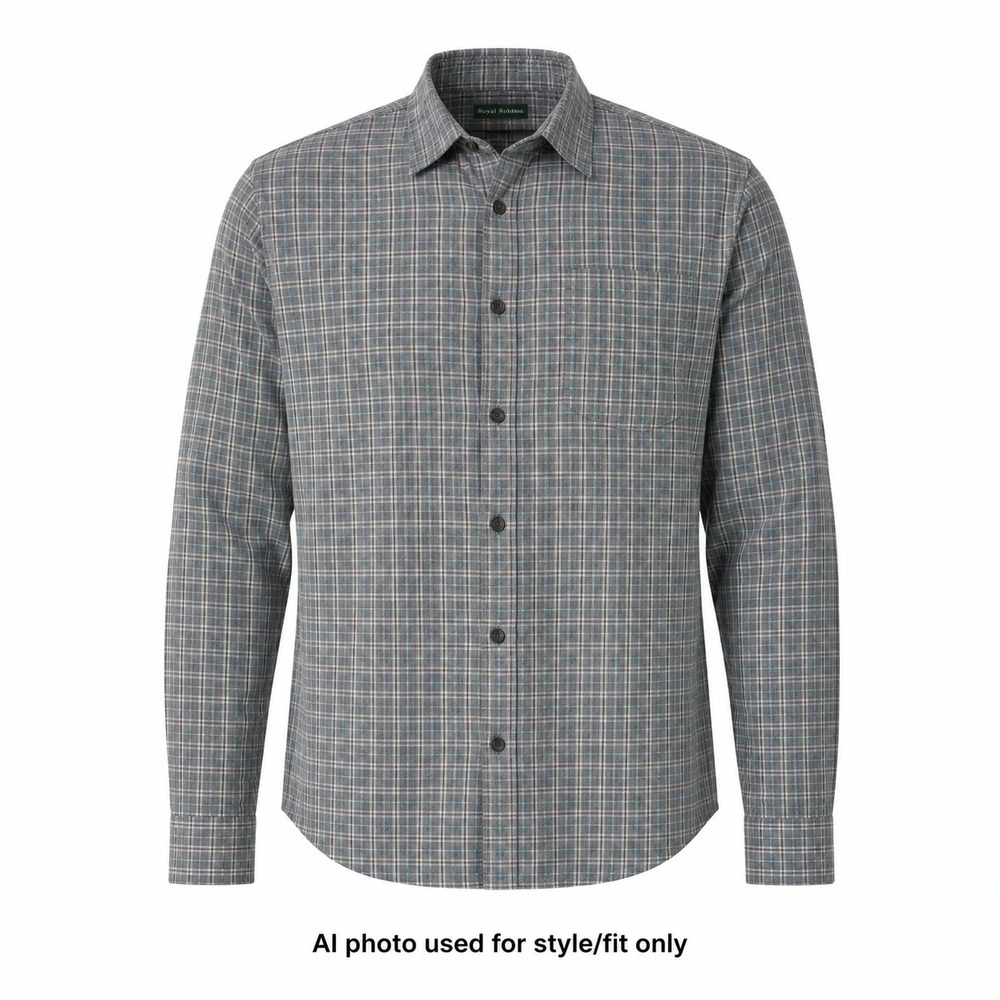 Royal Robbins Plaid‎ Flannel Button Up Shirt Men XL Gray Blue Outdoor